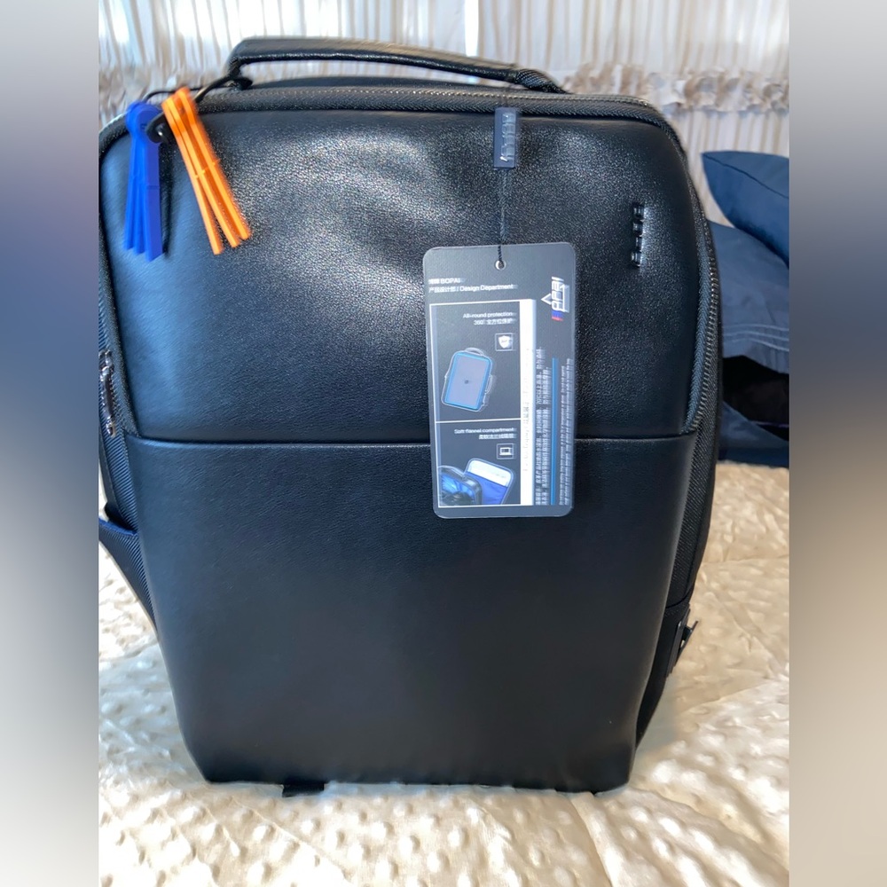 BOPAI Black faux leather charging Backpack ( measurements in photos)